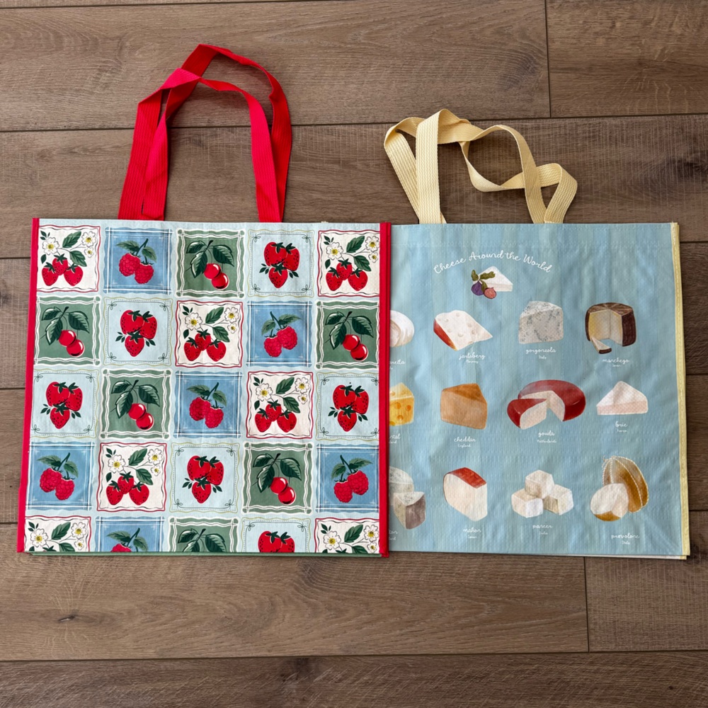 Homegoods TJMaxx Marshalls Viral Berries & Cheese Print Tote Bags Set of 2 NWOT